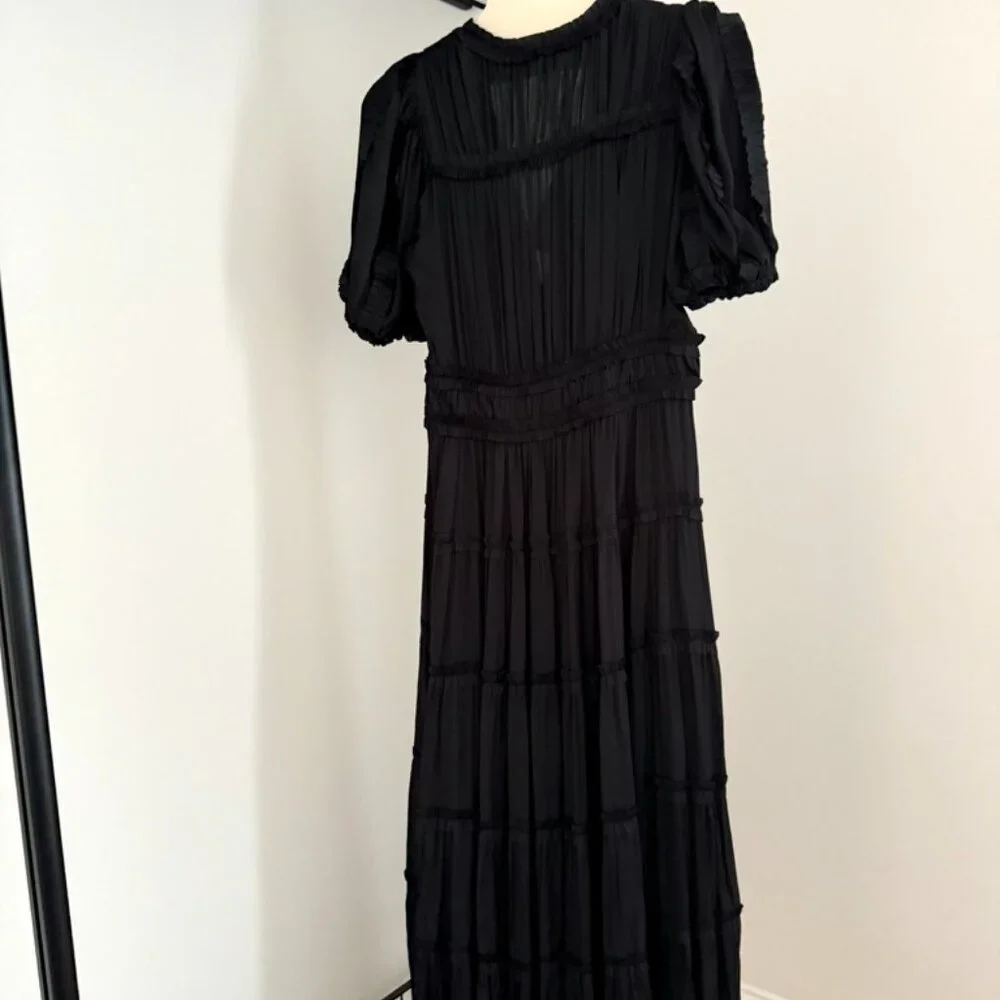 Ulla Johnson, Olivia Midi Dress in Black Satin, Size 0 - Picture 7 of 16